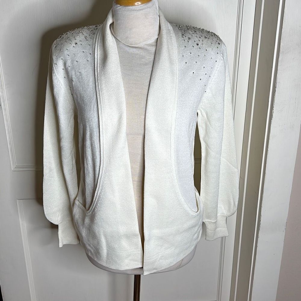 Drapers & Damon’s Rhinestone Cardigan Sweater Size Petite Medium Nwt - Picture 5 of 5